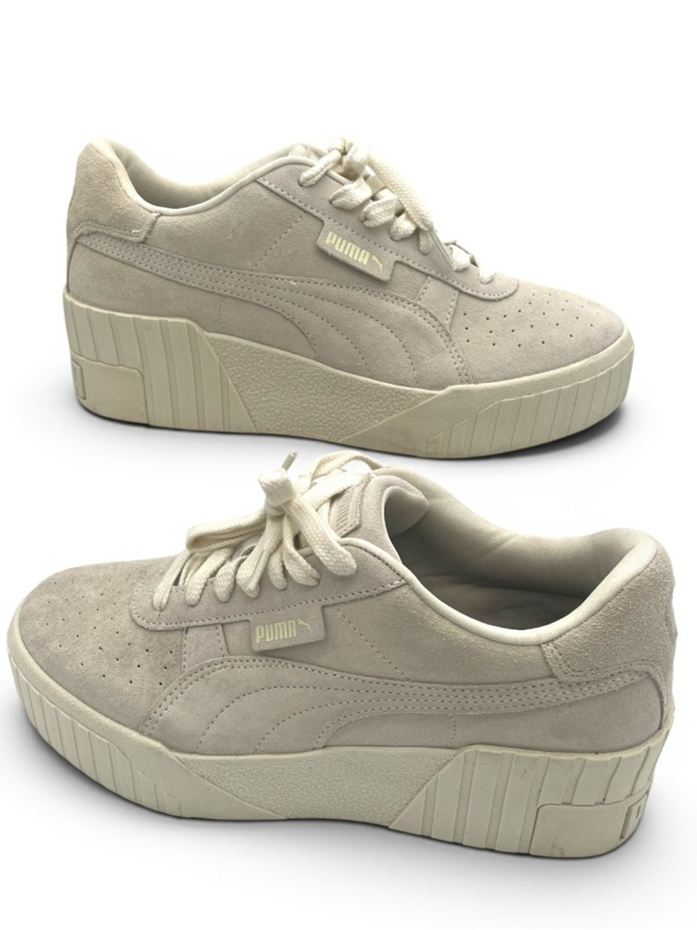 Puma Carina Platform Beige Suede Sneakers Women’s 10 Minimalist Casual - Picture 3 of 11
